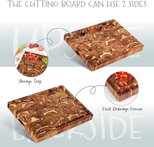 Miniatura 2 de Tabla de Cortar de Fibra Final de Acacia (17x13x1.5 pulgadas), Bloque de Carnicero - Tabla de Cortar Reversible Multipropósito con Ranura para