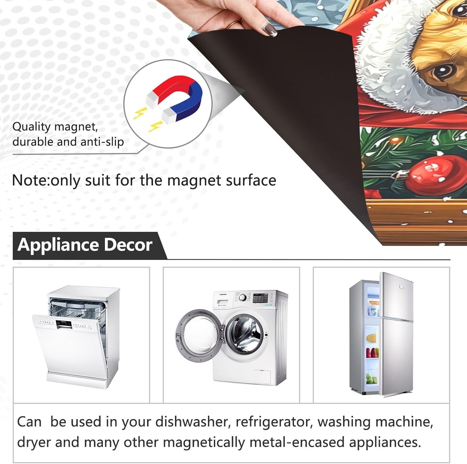 Christmas Dog Cat Snowman Dishwasher Magnet Cover 23x26 in Refrigerator Magnetic Stickers for Kitchen Home Decoration Fridge Panel Decal Pad