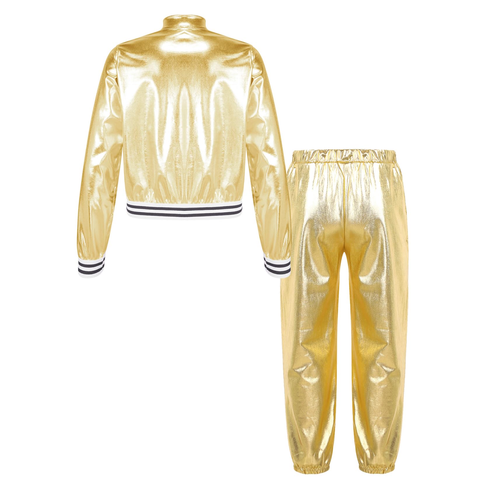 Abbigliamento da Danza per Bambini Costume Hip Hop Disco Completo Moderno Jazz Giacca Dorata E Pantaloni Jogger Dancewear Anni