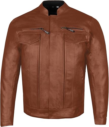 Miniatura 6 de Chaqueta de motocicleta de cuero de búfalo natural de primera calidad para hombre, armadura CE, bolsillos para armas, crucero, motociclista, Beige