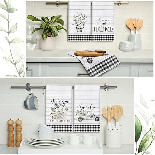 Miniatura 4 de Chengu Paquete de 4 toallas de cocina de granja, toallas de mano absorbentes para cocina, acuarela, vegetación, camión, toalla de cocina, toallas de