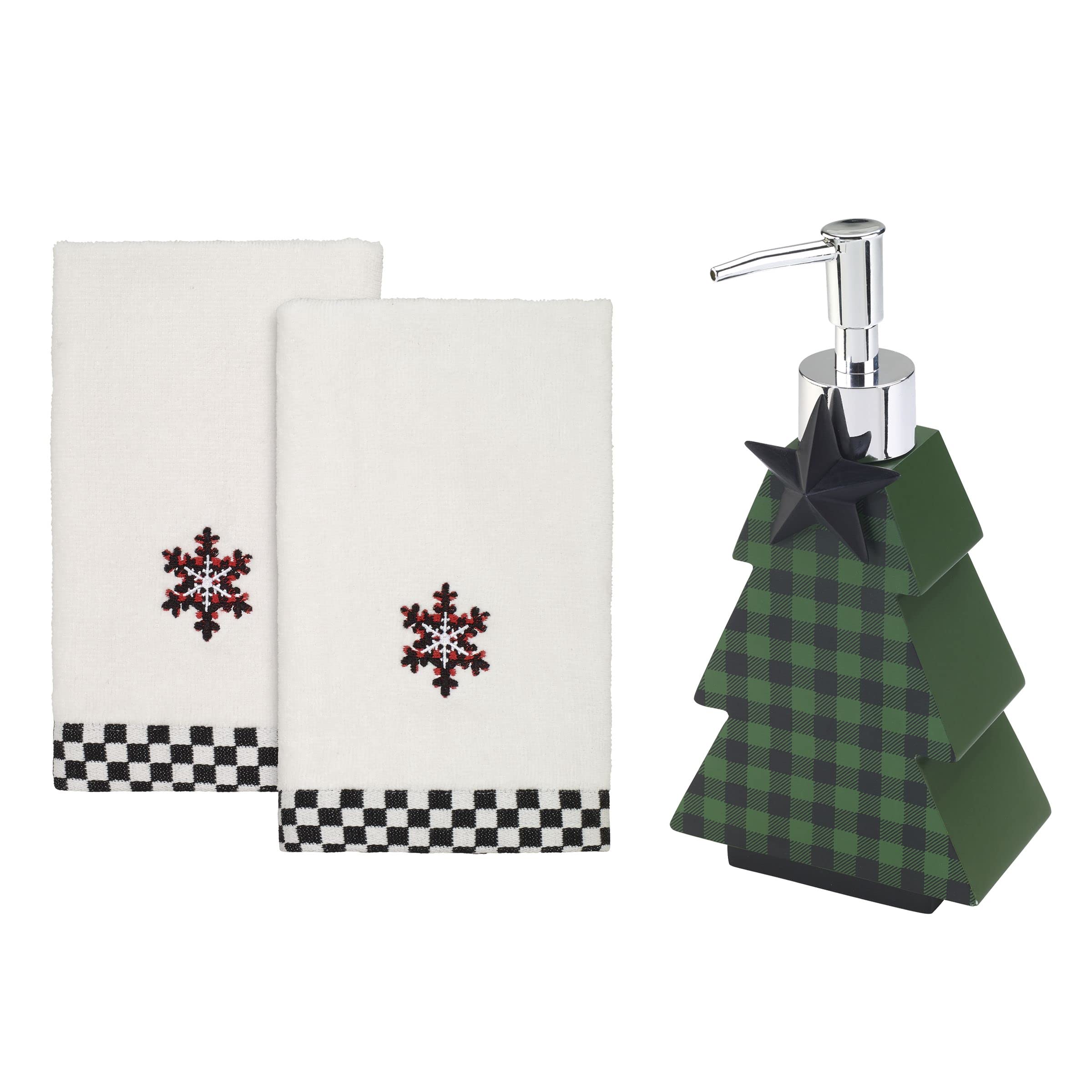 Avanti Linens Juego de dispensador de jabón y Toallas para la Punta de los Dedos, Accesorios de baño, decoración navideña (colección Tis The Season)
