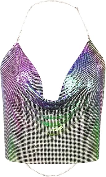 GOKKILRW Womens Sexy Sequin Cami Top Spaghetti Strap Deep V Neck Party Tank Tops Sparkle Clubwear Carnival Festive Outfits