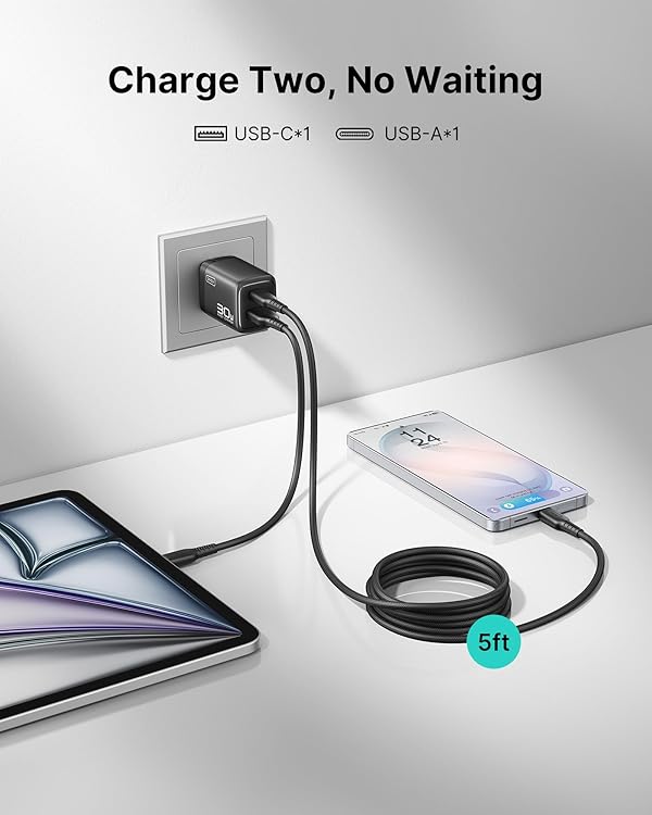 INIU Mini USB C Charger, 30W GaN Fast Charging ETL Certified Wall Adapter Block with Samrt Phone Protection, Dual Port with 5ft Type C Cable for iPhone 17 iPad Samsung Google Pixel Switch etc [2-Pack] by INIU - Image 4