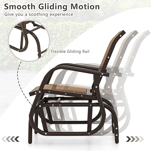 Miniatura 6 de Tangkula Silla mecedora ergonómica con tela cómoda, marco de hierro, 4 almohadillas antideslizantes para pies, silla mecedora para patio al aire