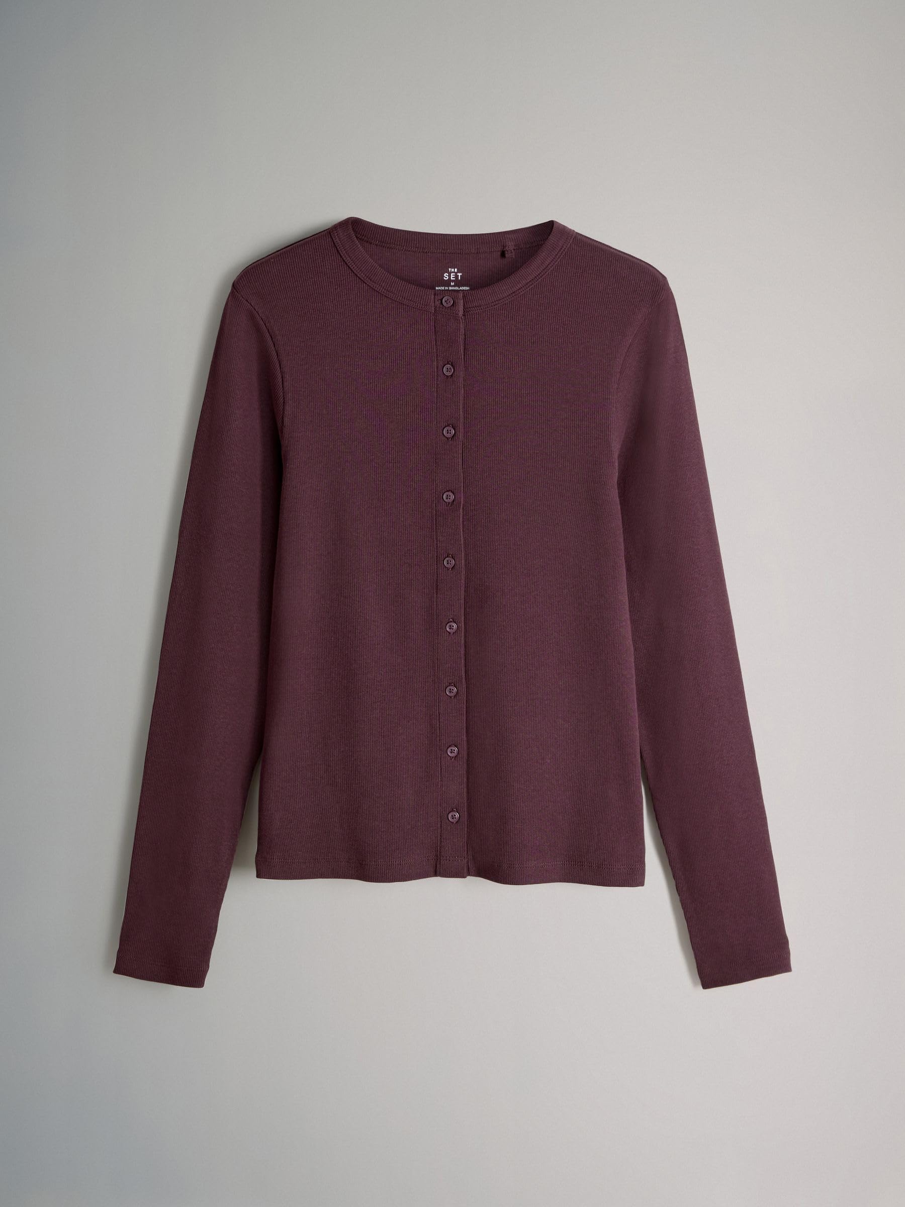 THE SET Femme T-Shirt côtelé boutonné à Manches Longues, Lot de 3 | Coupe standard