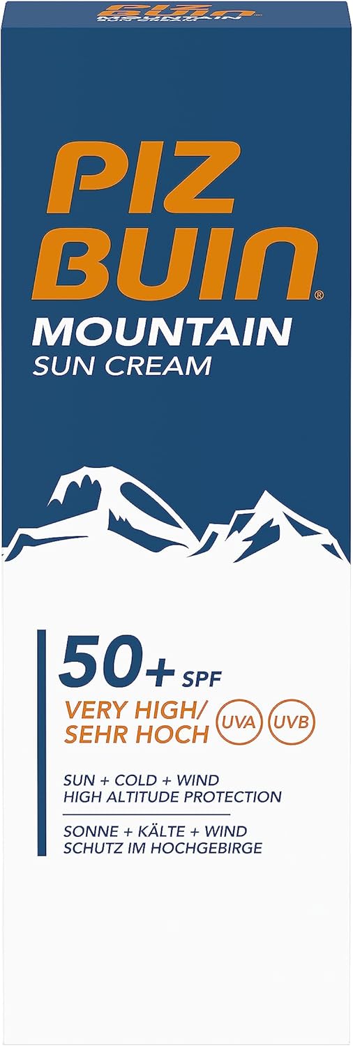 Piz Buin Mountain zonnecrème met SPF 50+, zonwering speciaal voor skiën en wandelen, tegen wind en kou, 50 ml
