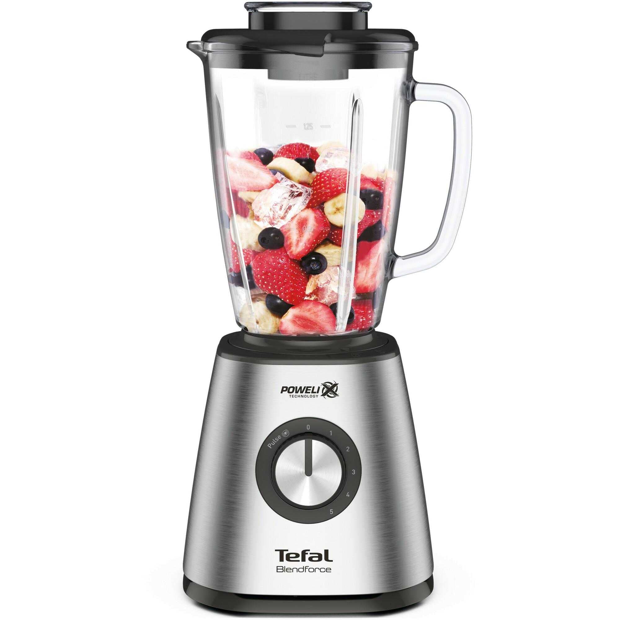TEFAL Blendforce 2 BL439D31 Blender kielichowy stojący, Stalowy o mocy 800 W, 5 prędkości blendowania, Wytrzymałe ostrza Powelix, 2L Pojemności