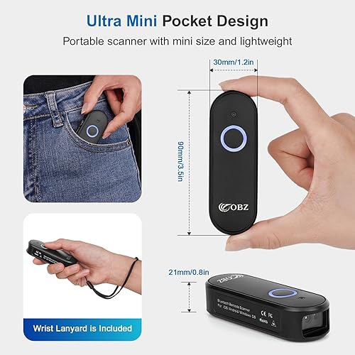 Miniatura 2 de OBZ Mini escáner de código de barras Bluetooth, escáner de código de barras inalámbrico 2D, versátil escáner de código QR portátil USB 1D 2D