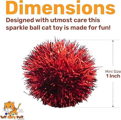 Miniatura 4 de Tuff Kitty Puff Kats' N Us - Juguete para gatos, tamaño pequeño, 1 pulgada, juguetes brillantes para gatos, colores surtidos con purpurina (paquete