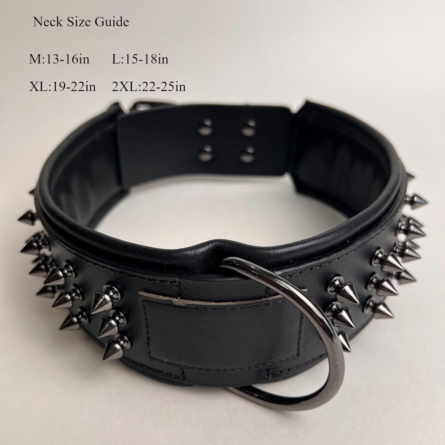 Luxury Leather Spike Dog Collar, Double-Layer Soft Cowhide, Punk Style for Medium and Large Dogs, Pit Bulls, Rowena (Black,L-Neck 39-47cm)