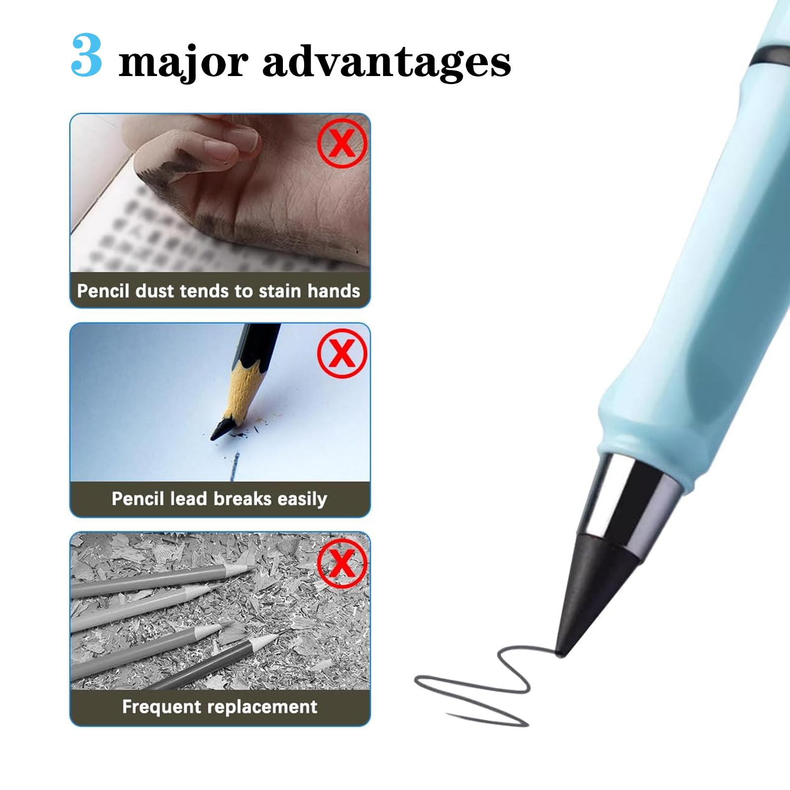 Stylo Crayon Éternel Yomaido | 3 Stylos Métal + 10 Mines Graphite | Écriture Illimitée, Effaçable