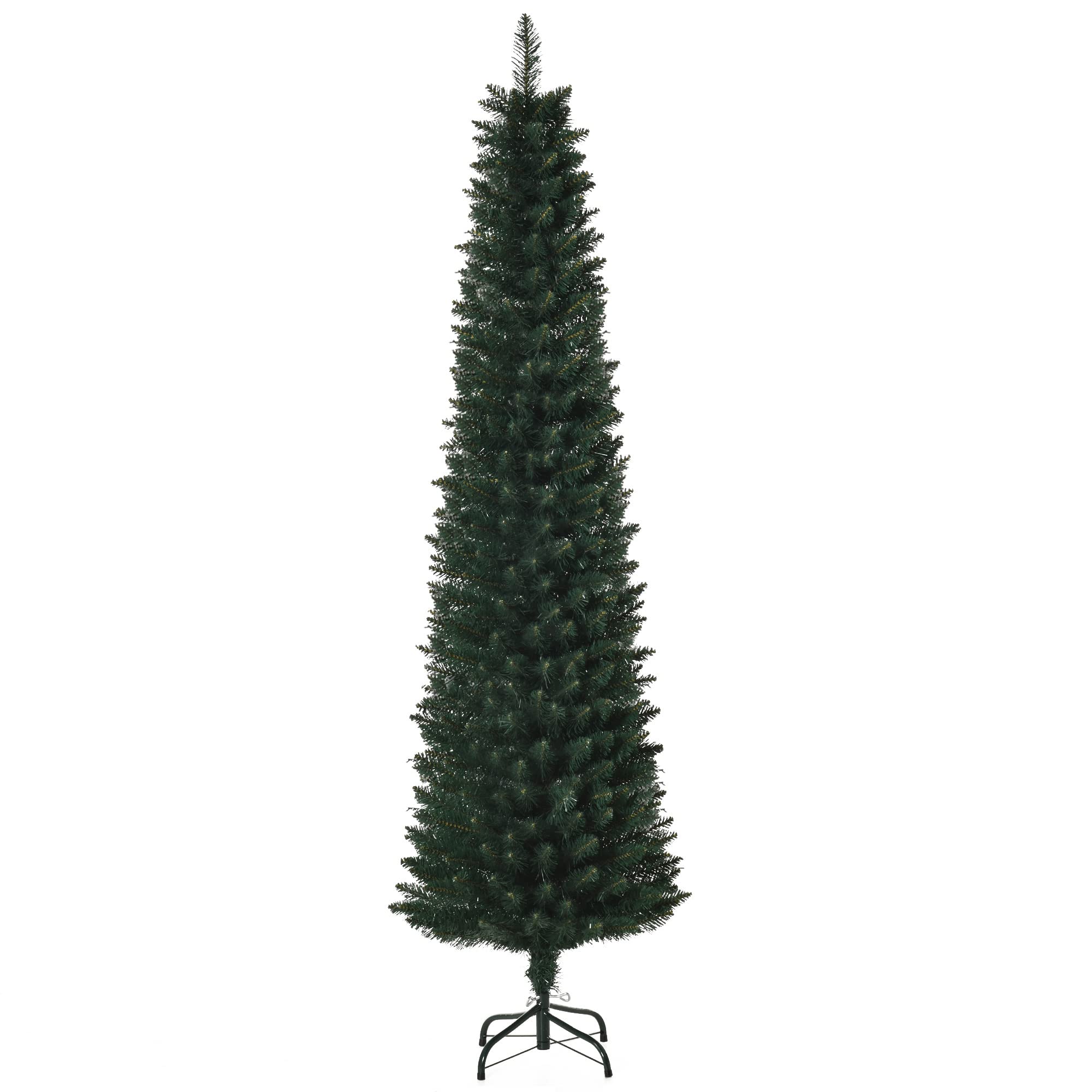 HOMCOM Árbol de Navidad Estrecho 180 cm, Árbol de Navidad Artificial con 380 Ramas, Base Plegable y Soporte Metálico, Fácil Montaje, para Salón, Interior, Verde