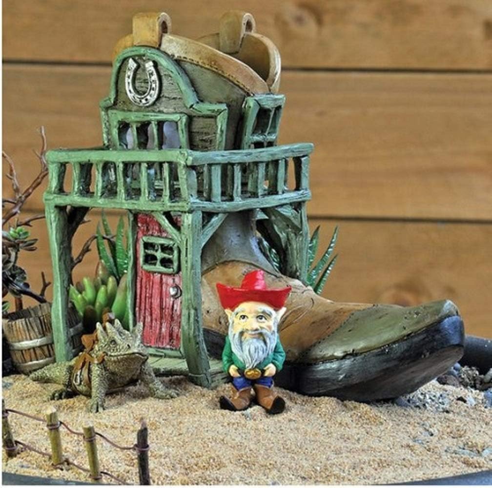 Miniature Garden Cowboy Saloon Boot House Plus Cowboy Archie Gnome