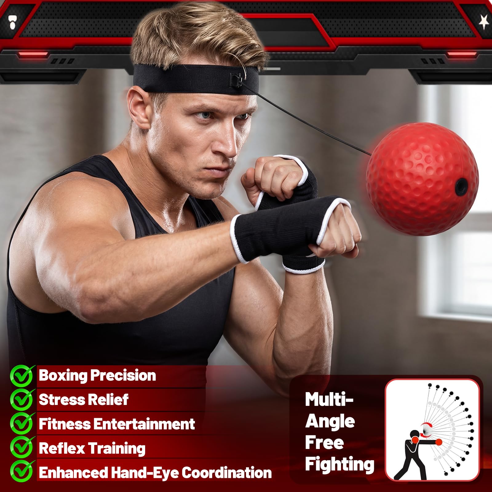 AFAIK 4-in-1 Boxhandschuhe und Pratzen Set Boxen Training Set für Kinder und Jugendliche Boxausrüstung mit Boxhandschuhe Gebogene Handpratzen Reflexball und Handbandagen für Boxtraining MMA, Muay Thai