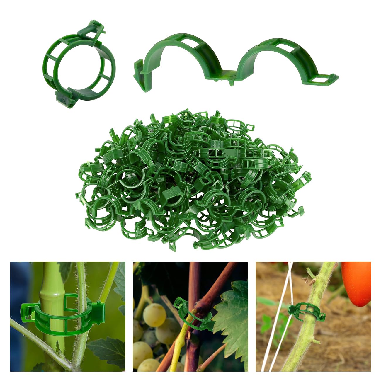 100 clips de plástico seguros para plantas reutilizables para enrejado de tomates 2024, clips de fijación de plantas trepadoras (verde)