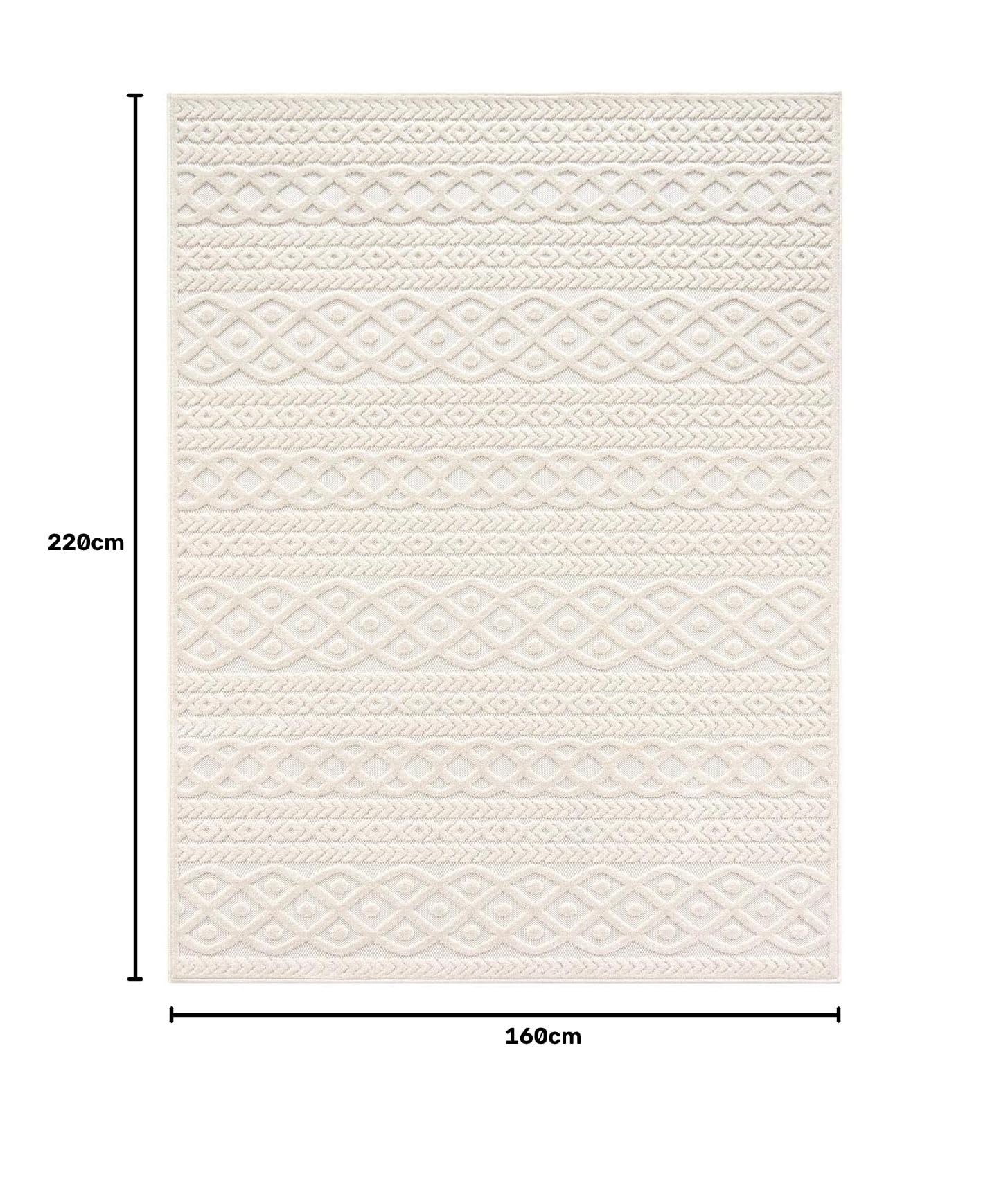 TT Home Tapis D'Intérieur Et D'Extérieur Résistant Aux Intempéries Balcon Chambre À Coucher Motif Boho Skandi Aspect Géométrique, Couleur:Crème 4, Dimension:160x230 cm