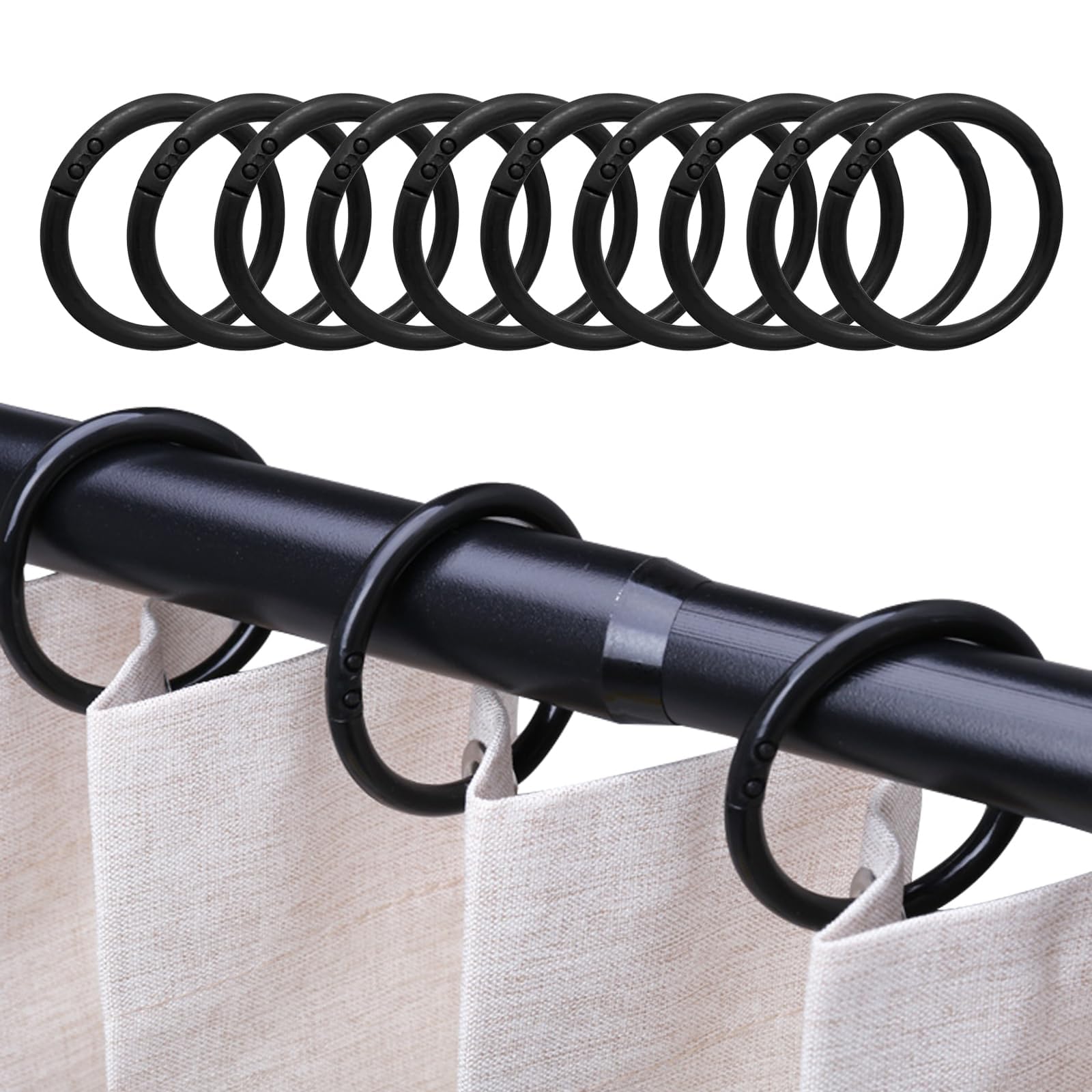 JAONLD 100 Pezzi Anelli per Tende Ganci Tenda Diametro Interno 4 * 0.5 cm la Plastica Dura Resiste Alla Ruggine Scivola e si Tira Senza Intoppi Anelli Tende Gancio O-Ring per Porte Finestre(Nero)