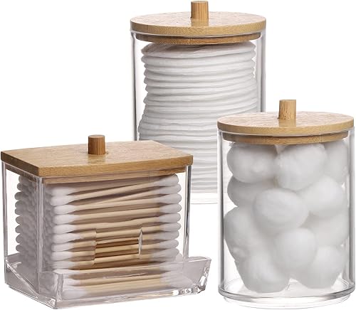 Tbestmax Qtips - Contenedor de baño, dispensador de bolas de algodón de 107 onzas, organizador de tarros de boticario para almacenamiento de tapas