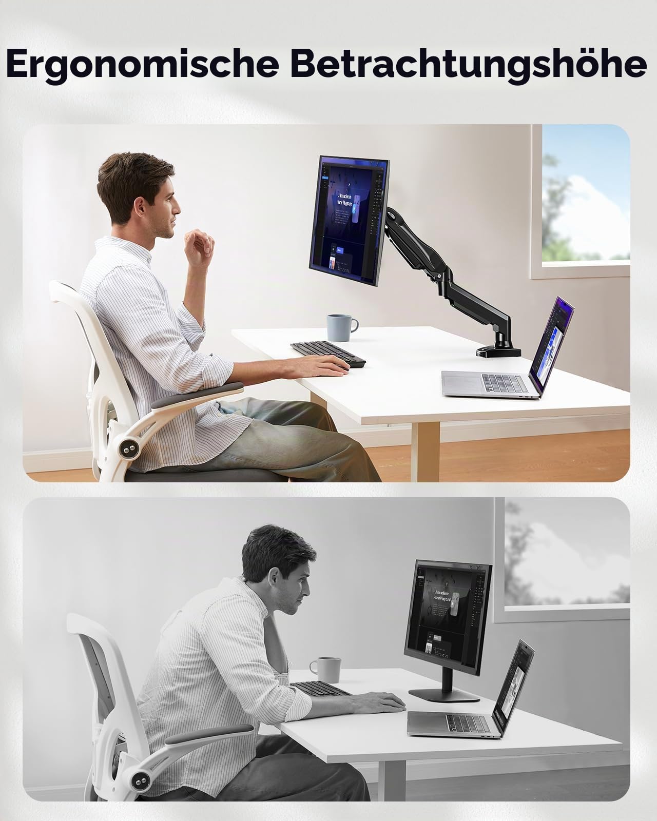 HUANUO Monitor Halterung für 13 bis 32 Zoll Bildschirme, Einzelner Monitorarm Ständer Hält 2~9 kg, Höhenverstellbare mit Neigungen, Schwenken, Dreht, VESA 75 & 100 mm