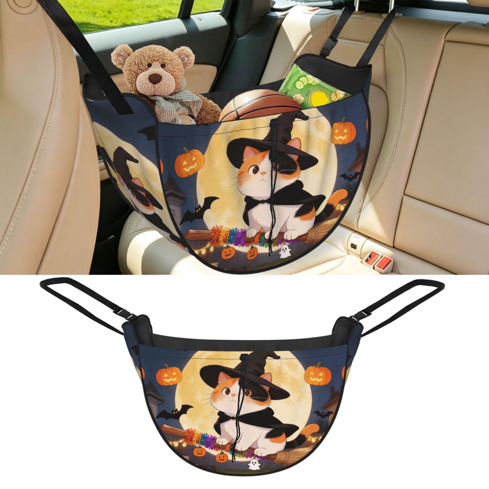 Cntdbu Black Cool Cat Car Seat Organizer-Backseat Storage Bag For Travel