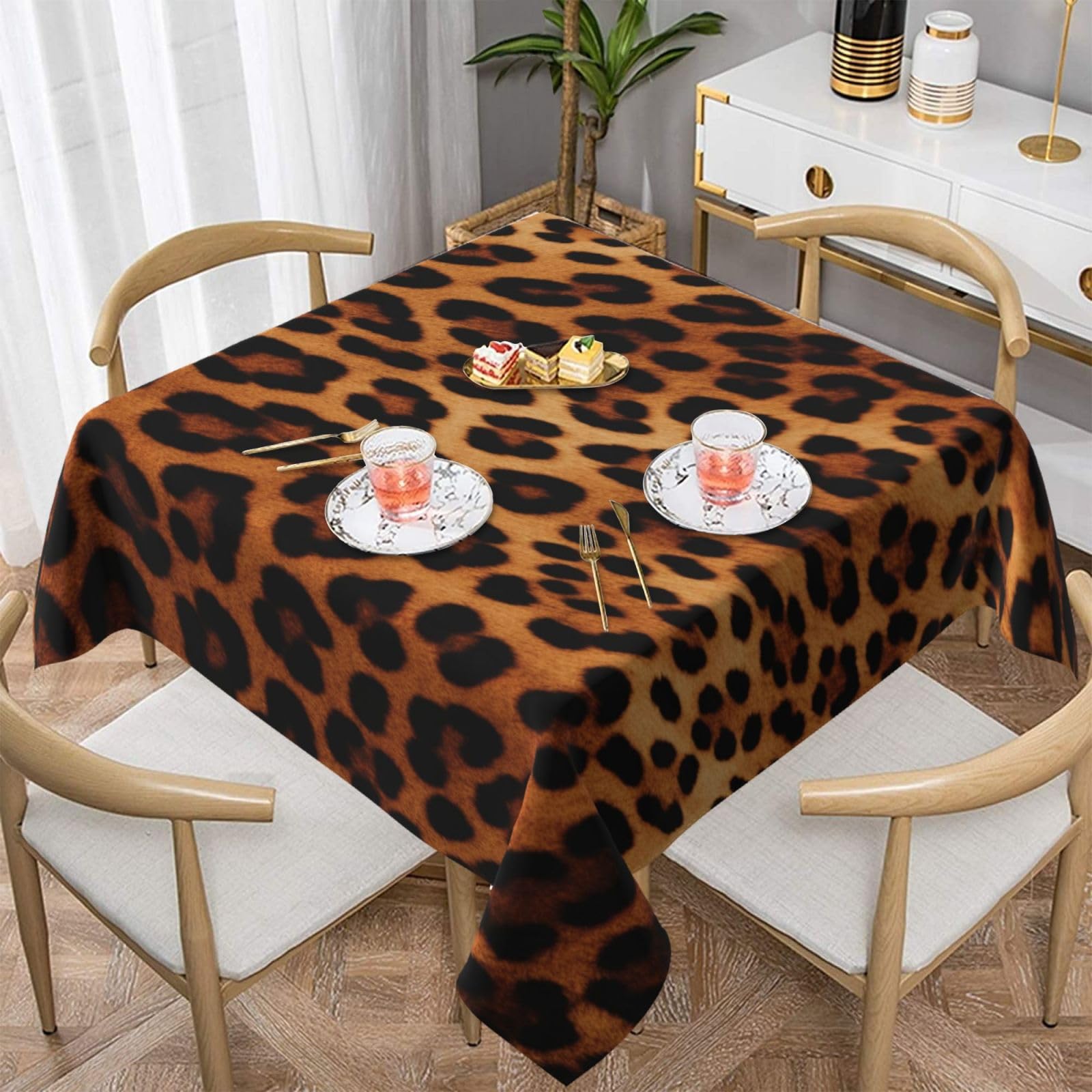 WPKJU Leopard Print Printed Square Tablecloth 54x54 inch Water Resistant Table Cover Washable Rectangle Table Cloth for Dining Tables