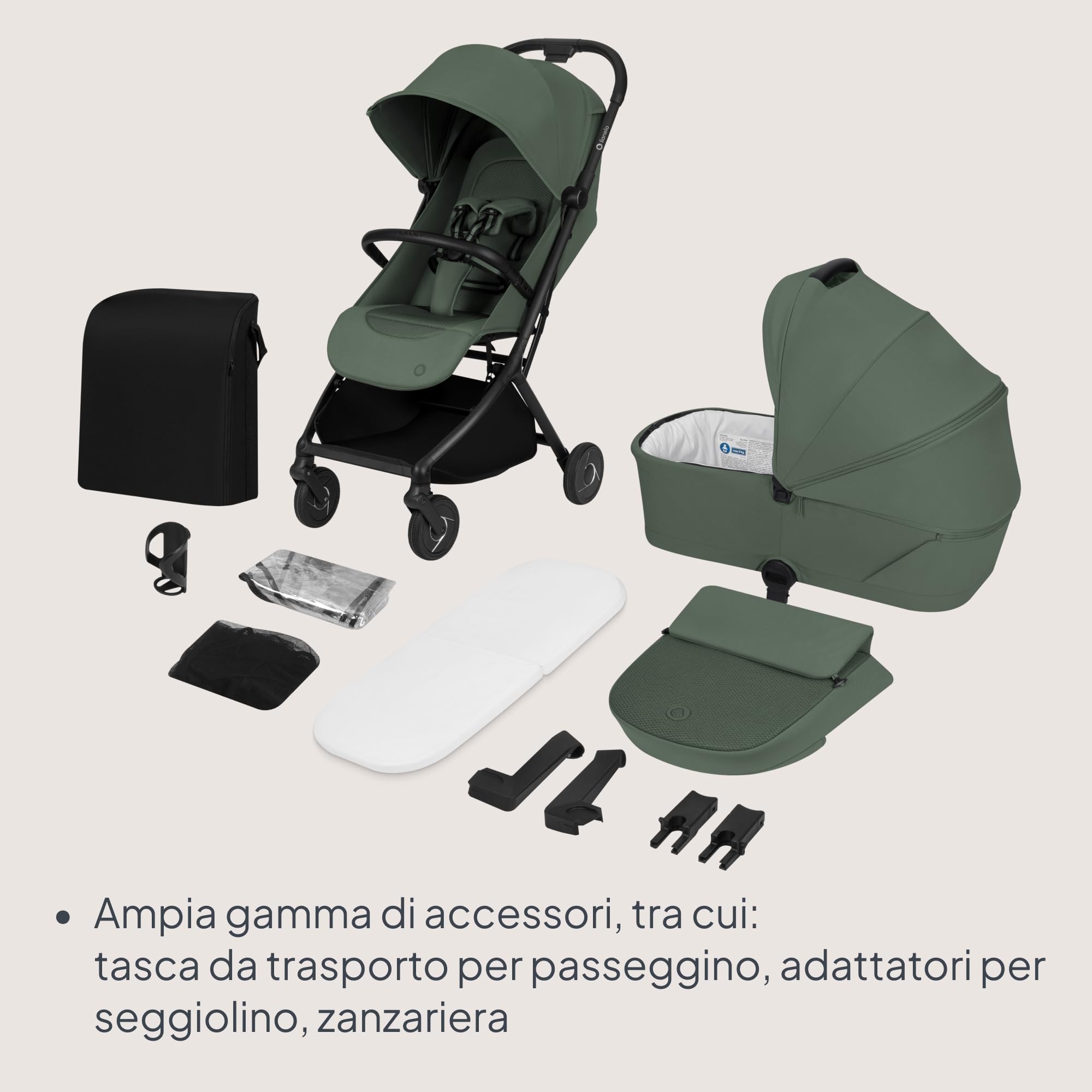 Lionelo Sia Flex Passeggino 2 in 1 (0-4 anni, 0-22 kg) Navicella Pieghevole | Ultraleggero, Compatto da Città, Chiusura con una Mano, UPF50+, Ventilazione 3D, Fibbia Magnetica, Posizione Sdraiata