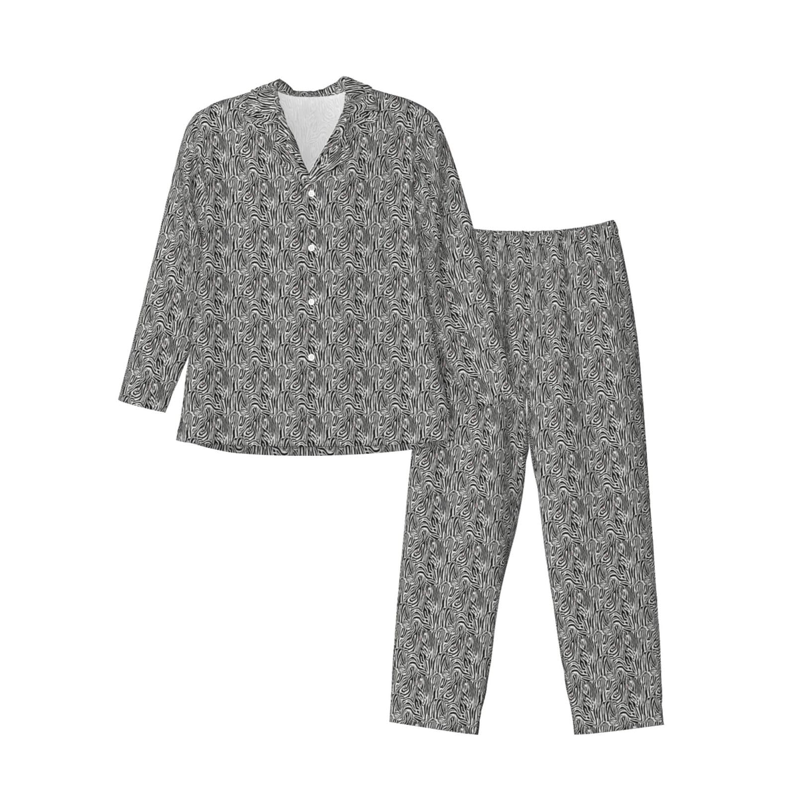 Herren-Pyjama-Set, langärmelig, Zebramuster, zweiteilig, bequem, Nachtwäsche