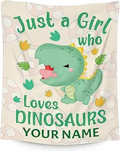 Personalized Dinosaur Blanket Gifts with Name - 30"x40" Cute Throw for Girls - Green Soft Fuzzy Blankets for Couch & Office