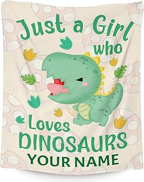 Personalized Dinosaur Blanket Gifts with Name - 30"x40" Cute Throw for Girls - Green Soft Fuzzy Blankets for Couch & Office