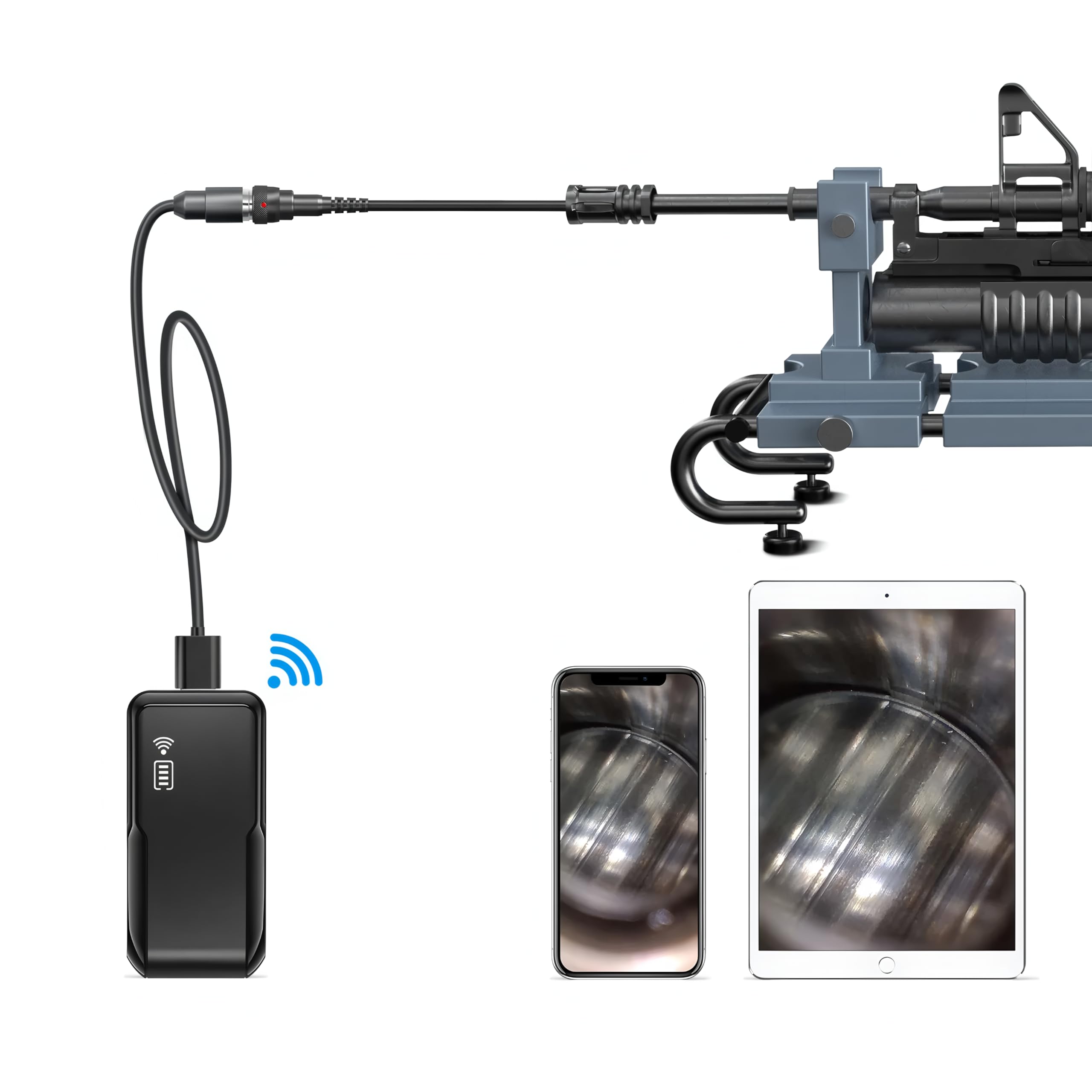 NTG150W camera di ispezione Borescopio flessibile per fucile con WI-FI da 45 POLLICI CON ADATTATORE WI-FI ISPEZIONE PORTATILE DELLA CANNA DELL'ARMA CON USB WIFI PER IOS, ANDROID, PC E OSX