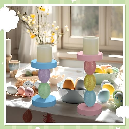 Miniatura 6 de Hushee Juego de 2 portavelas de Pascua, decoración de Pascua, portavelas de primavera para decoración del hogar, portavelas de poliresina de 9.5