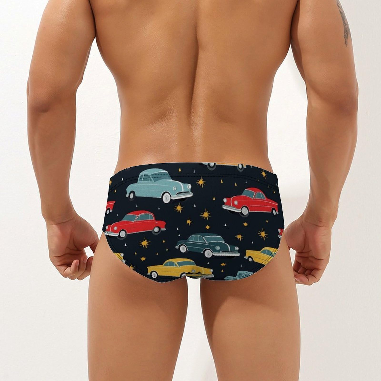 Colorful Retro Cars Mens Swim Briefs Quick Dry Swim Trunk Bikini Underwear Swimsuit 3XL