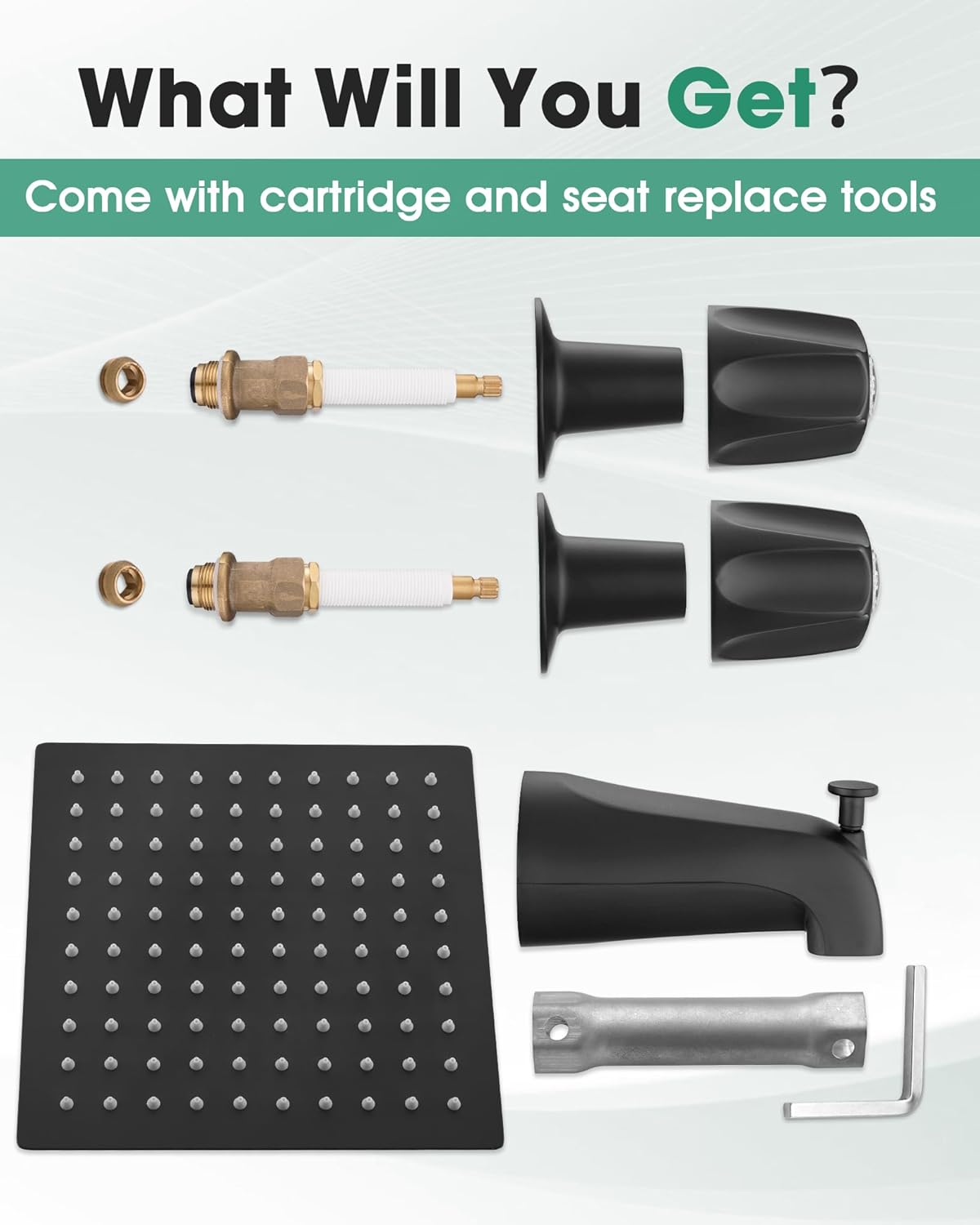 8" Rain Shower Faucet& Bathtub 2 Handle Knob Replacement for Price Pfister Verve Remodel/Rebuild Trim Kit, Matte Black