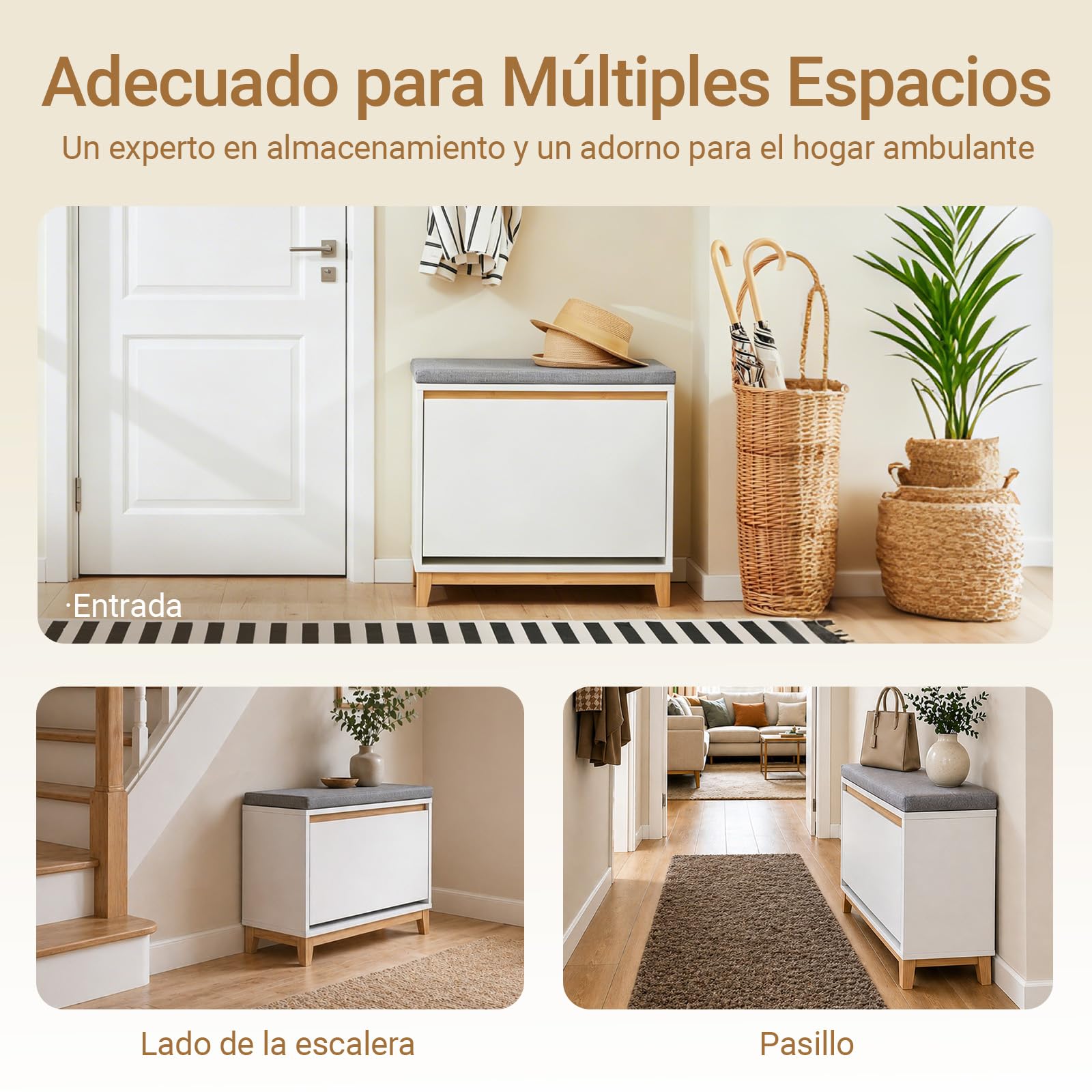 SoBuy Banco Zapatero Entrada Recibidor - Banco Zapatero con Asiento y Almacenaje - Puerta Abatible con Estantes Ajustables - Ideal para Pasillo y Hogar Moderno - 60x34x55cm 115kg Blanco FSR191-WN