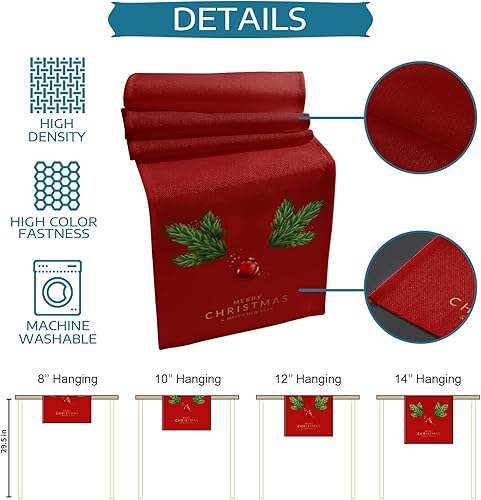 Miniatura 7 de Camino de mesa de Navidad rojo de 72 pulgadas de largo, bufandas de vestir, agujas de pino de Navidad, bolas de Navidad rojas, mesa de comedor para