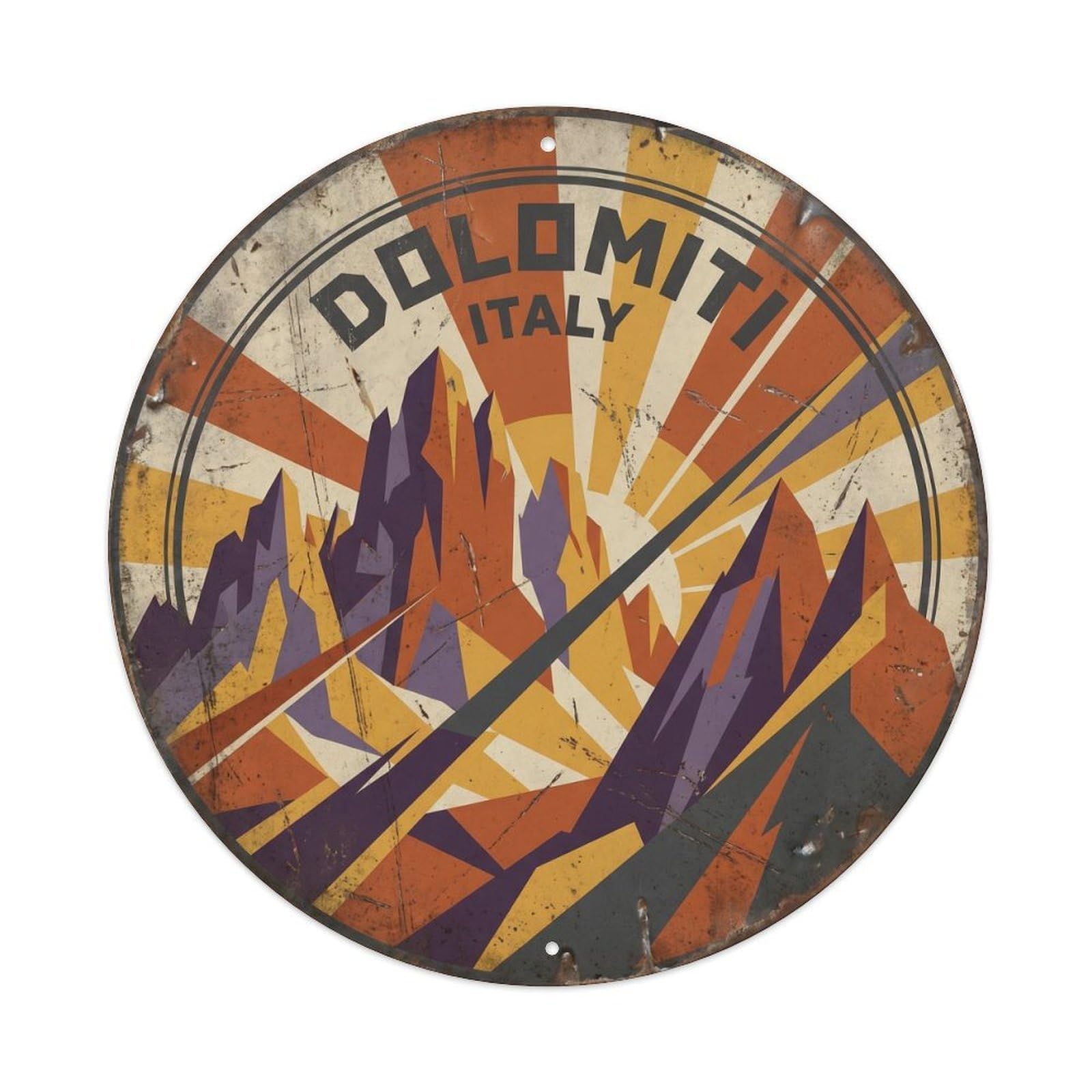 Vintage Travel Dolomites Italy Peaks Metal Tin Sign Plaque Wall Decor for Cafe, Club, Garden Round Metal Poster 8x8Inch