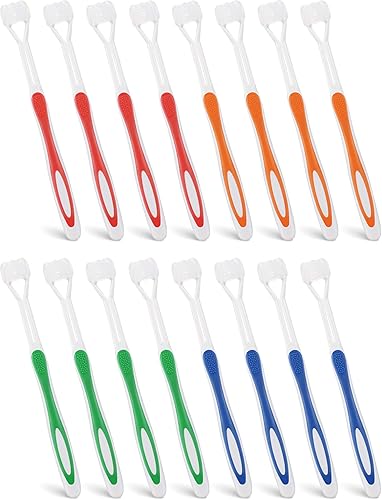 Boao 16 piezas de cepillo de dientes de tres caras, cepillo de dientes de viaje para niños, cuidado completo de los dientes, cerdas de gran ángulo