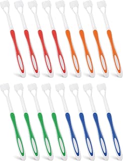 16 Pieces Three Bristle Travel Toothbrush Autism Toothbrush for Complete Teeth and Gum-Care, Great Angle Bristles Clean Each Tooth, Soft/Gentle (Green, Blue, Yellow, Red)