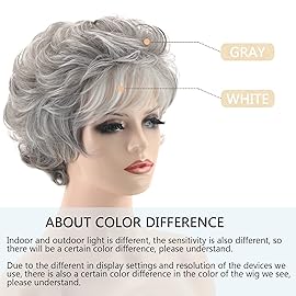 TISHINING Short Grey Curly Wigs for White Women Layered Silver Gray Pixie Cut Synthetic Full Wig with Bangs Natural Looking Daily Party Wigs for Older Women