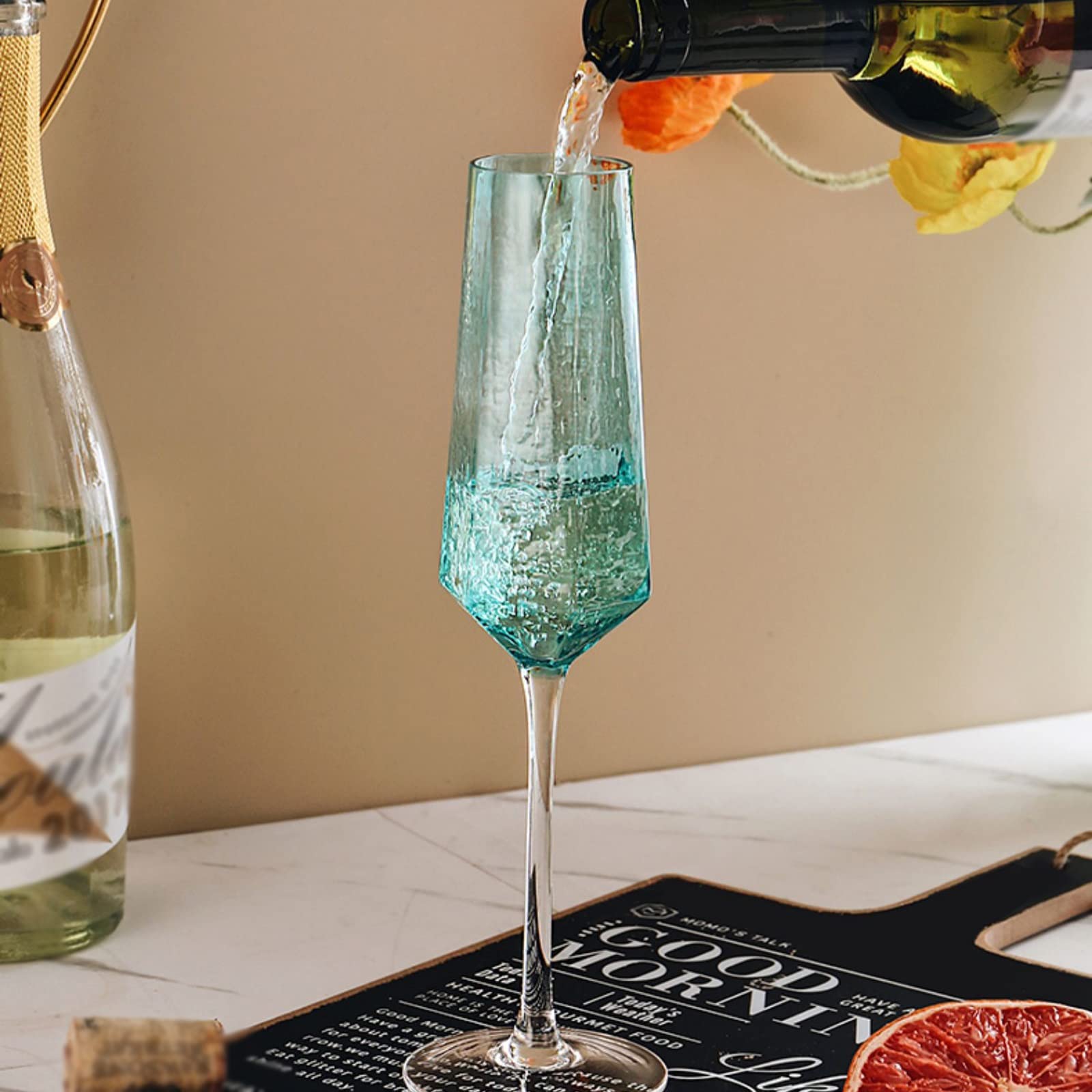 Verres à Champagne 2 pièces Verres à Champagne en Cristal Verres étincelants de Luxe de Haute qualité 200 ML flûte à Champagne Bleue for la Maison, l'hôtel, la fête Flûtes à Champagne