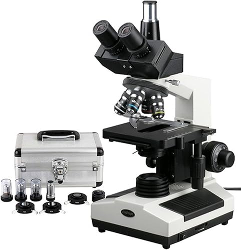 AmScope Microscopio trinocular compuesto profesional T390B-PCS, aumento 40X-2000X, oculares WF10x y WF20x, campo brillante y contraste de fase
