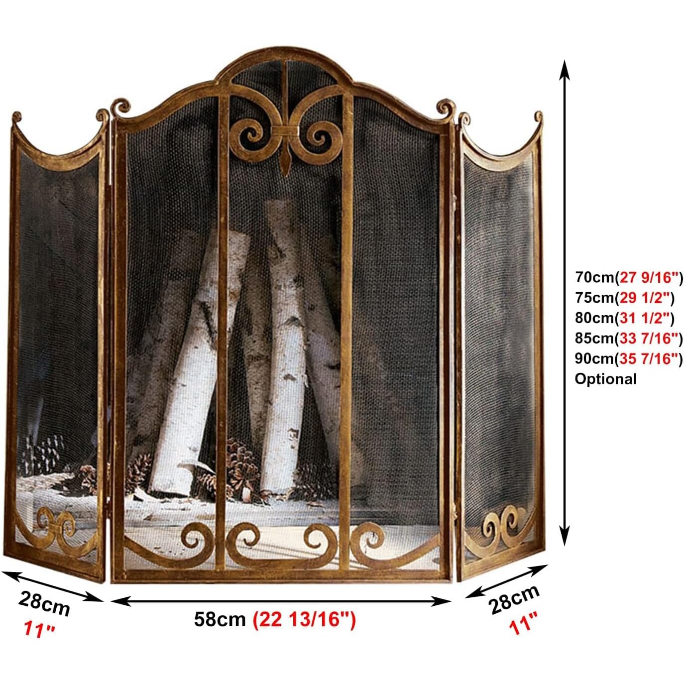 Protections de cheminée, Écran De Cheminée En Laiton Au Fini Antique Vieilli Fire Guard(70cm(27.56in))
