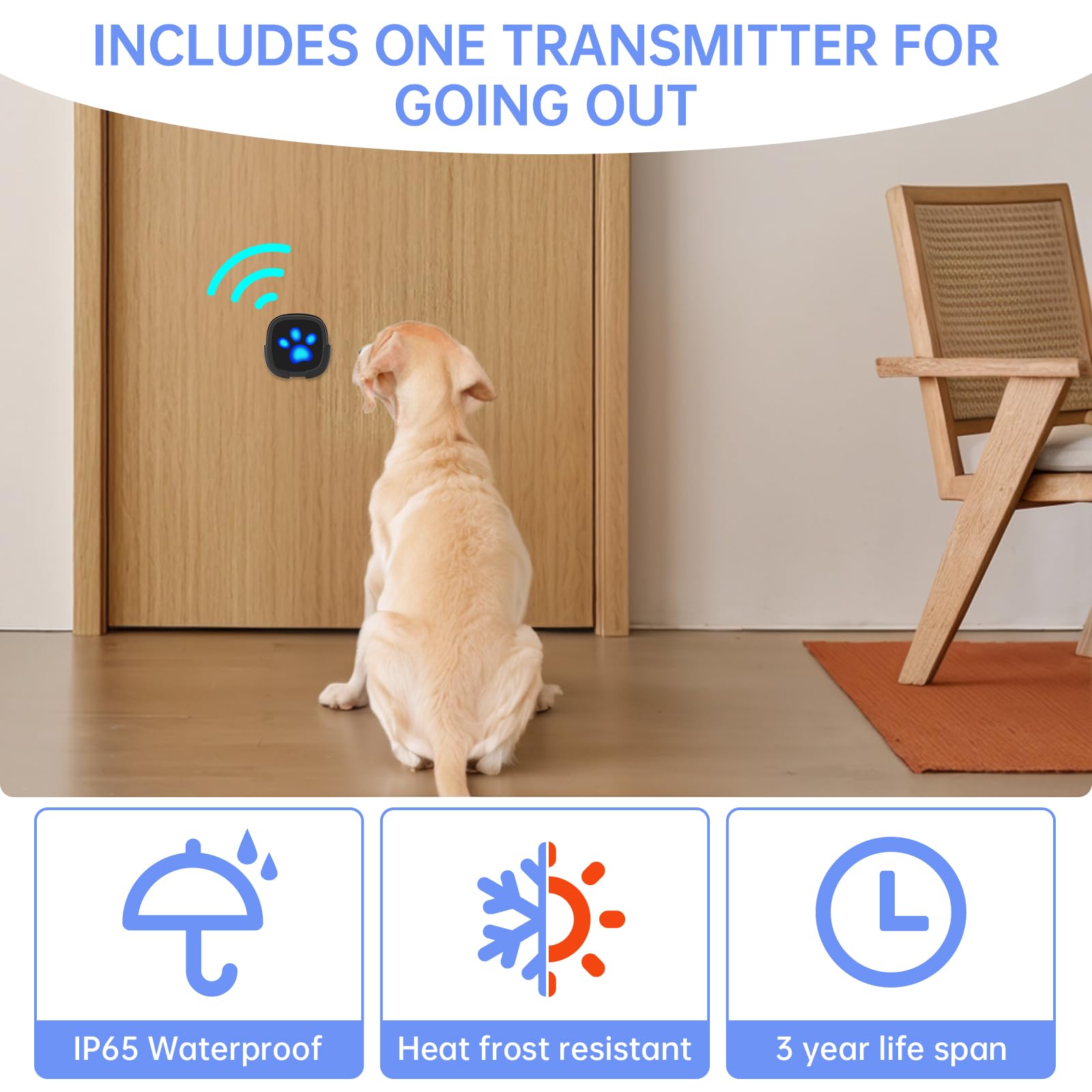 Campanello Wireless Per Cani Whimsii - Impermeabile IP55, 55 Melodie, Portata 950 Piedi - Foto 4