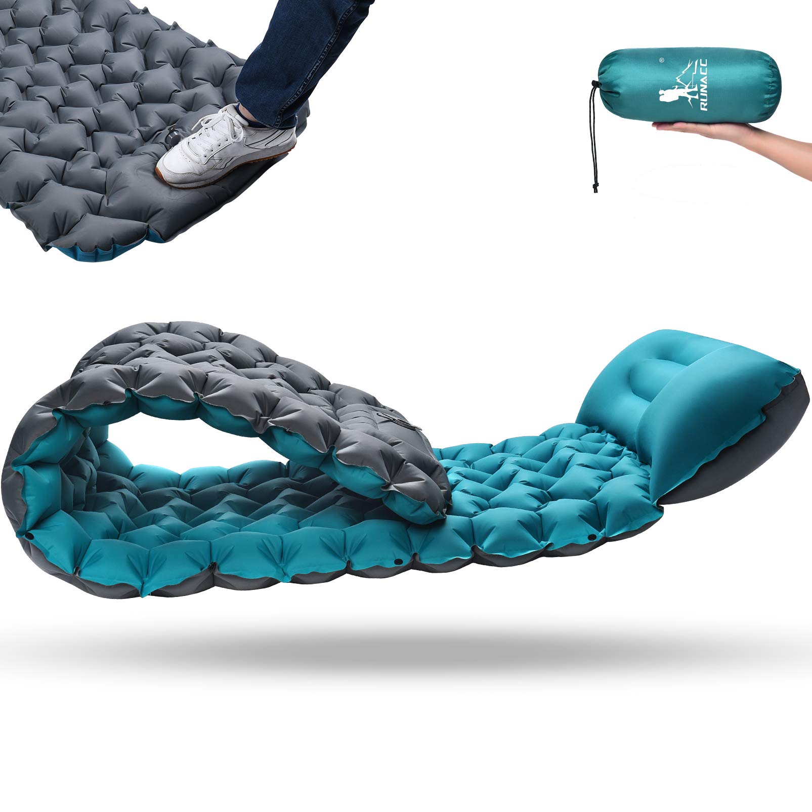 Self Inflating Sleeping Pad for Camping - Extra Thickness & Compact Lightweight Camping Mattress with Foot Pump Waterproof Camping Mat for Tent Hiking Car Traveling Backpacking