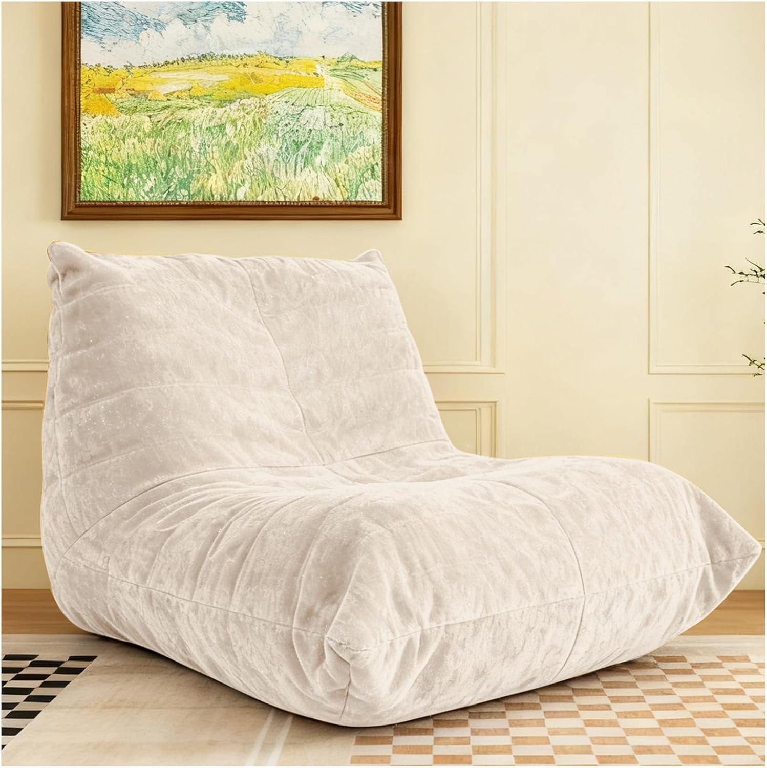 Modern Living Room Chair, Big Bean Bag Adult Floor Sofa, Togo Recliner Memory Foam Lazy Couch Suitable Balcony for Fireside Chair (Apricot Color)