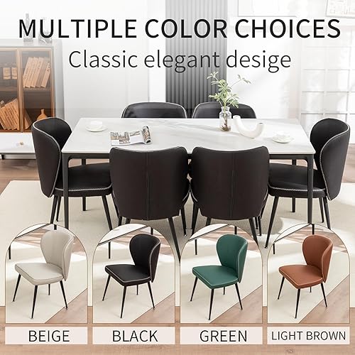 Miniatura 6 de Juego de 2 sillas de comedor tapizadas, modernas sillas de cocina con respaldo curvo, sillas de comedor de piel sintética para restaurante, cocina,