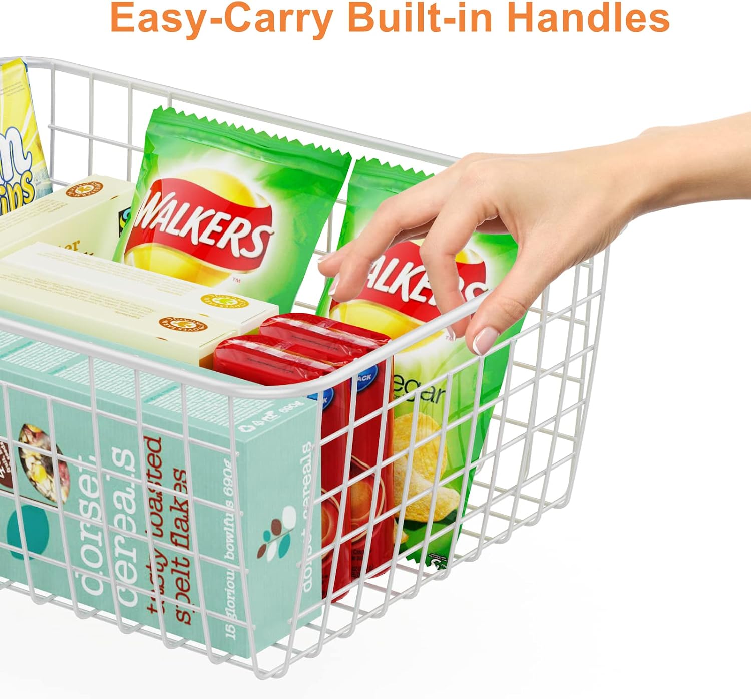Freezer Organizer Bins, iSPECLE 6 Pack Extra Large Pantry Organizers with Handles, Sorting Storage Easy Access Durable Wire Basket for Upright Freezer Pantry, White