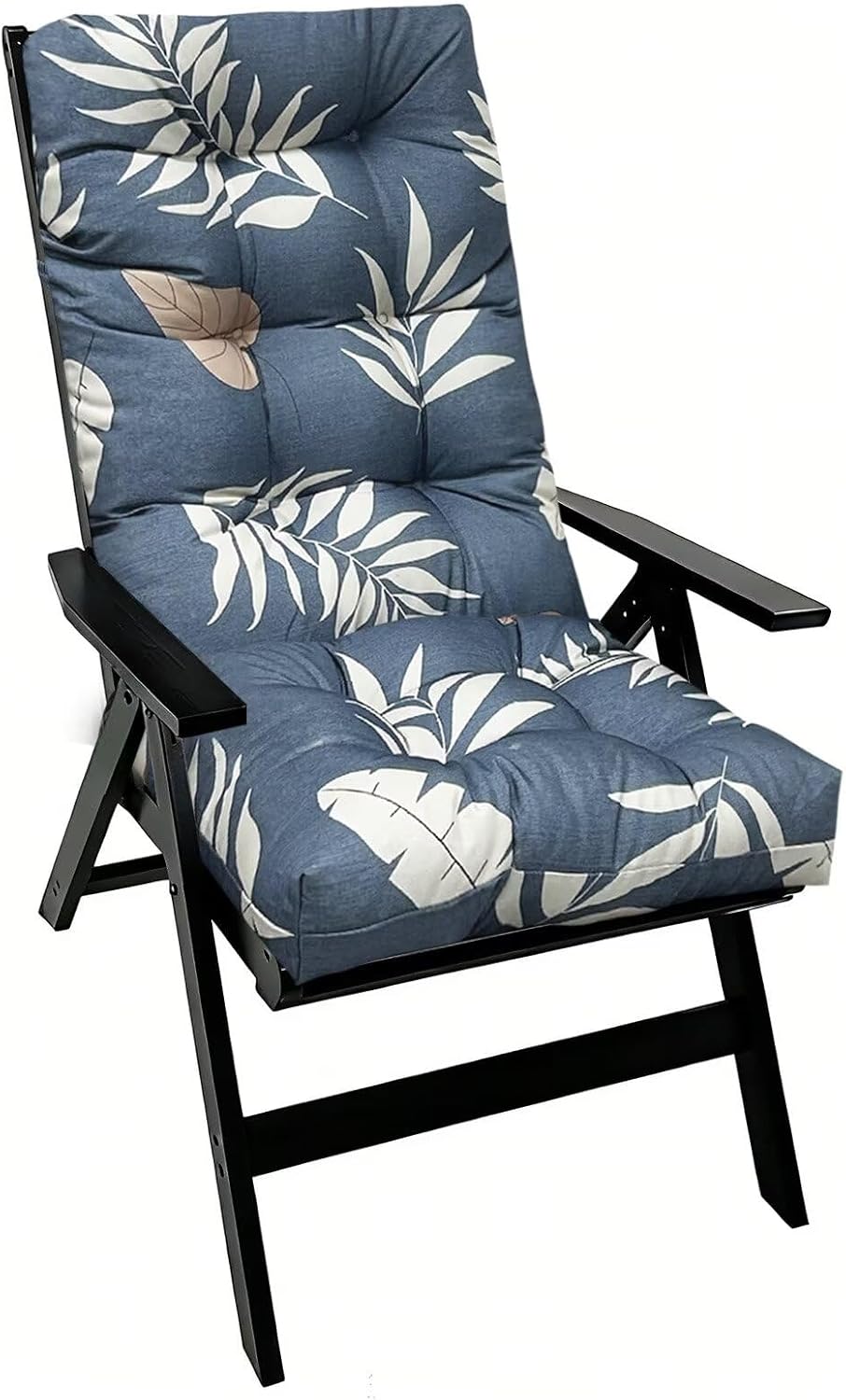 44×20in Outdoor Rocking Chair Cushion Floral Rocker Chair Cushion Replacement with Ties High Back Seat Pads for Patio Furniture Blue Grey