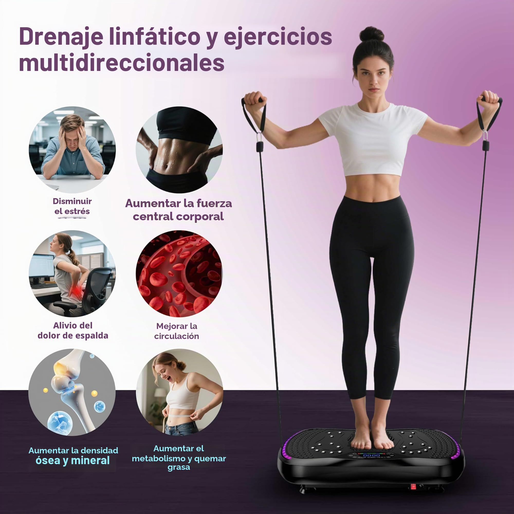 Plataforma Vibratoria para PéRdida de Peso y Drenaje LinfáTico, 200 Niveles de Vibración, Peso MáXimo de 181 Kg, Plataforma De Modelado para Entrenamiento de Cuerpo Completo y Fitness